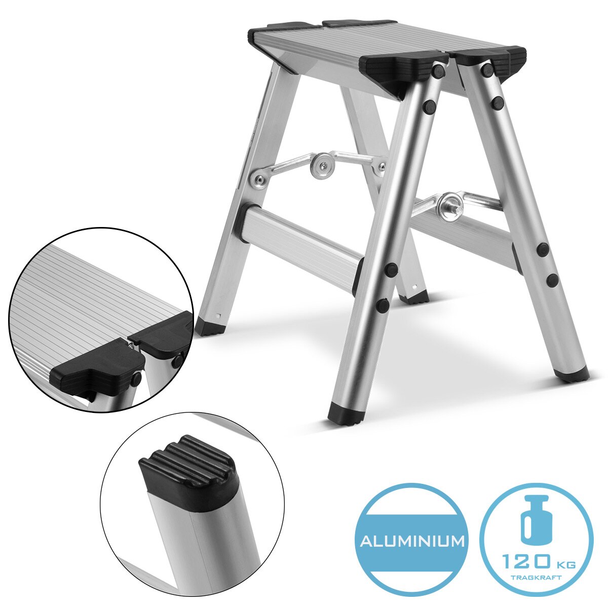 Steelworks pliage étape KT-1 St avec une capacité de charge de 120 kg Conductor d'aluminium | Conducteur pliant | Chef d'orchestre commercial | Schemel | Tabourets avec un niveau sans glissement