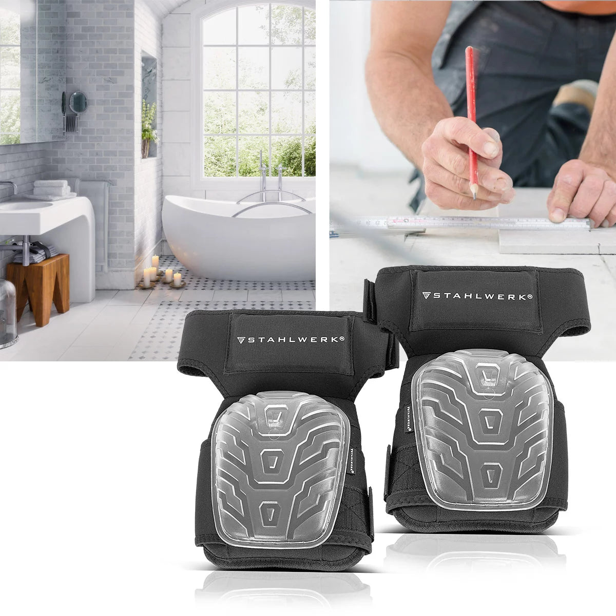 STAHLWERK Profi Knieschoner | Knieschützer | Kniepolster formstabil, hochbelastbar und abriebfest mit hohem Tragekomfort