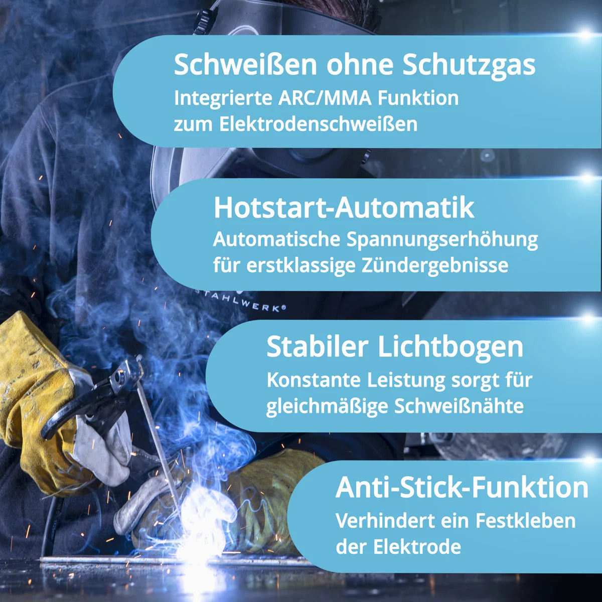 STAHLWERK combination welding machine CTM-250 Puls Pro 6-in-1 welding machine with 200 A | Fully equipped | 45A plasma cutter | Pulse function | Synergic wire feeder | TIG | MIG MAG | PULSE | MMA | FLUX