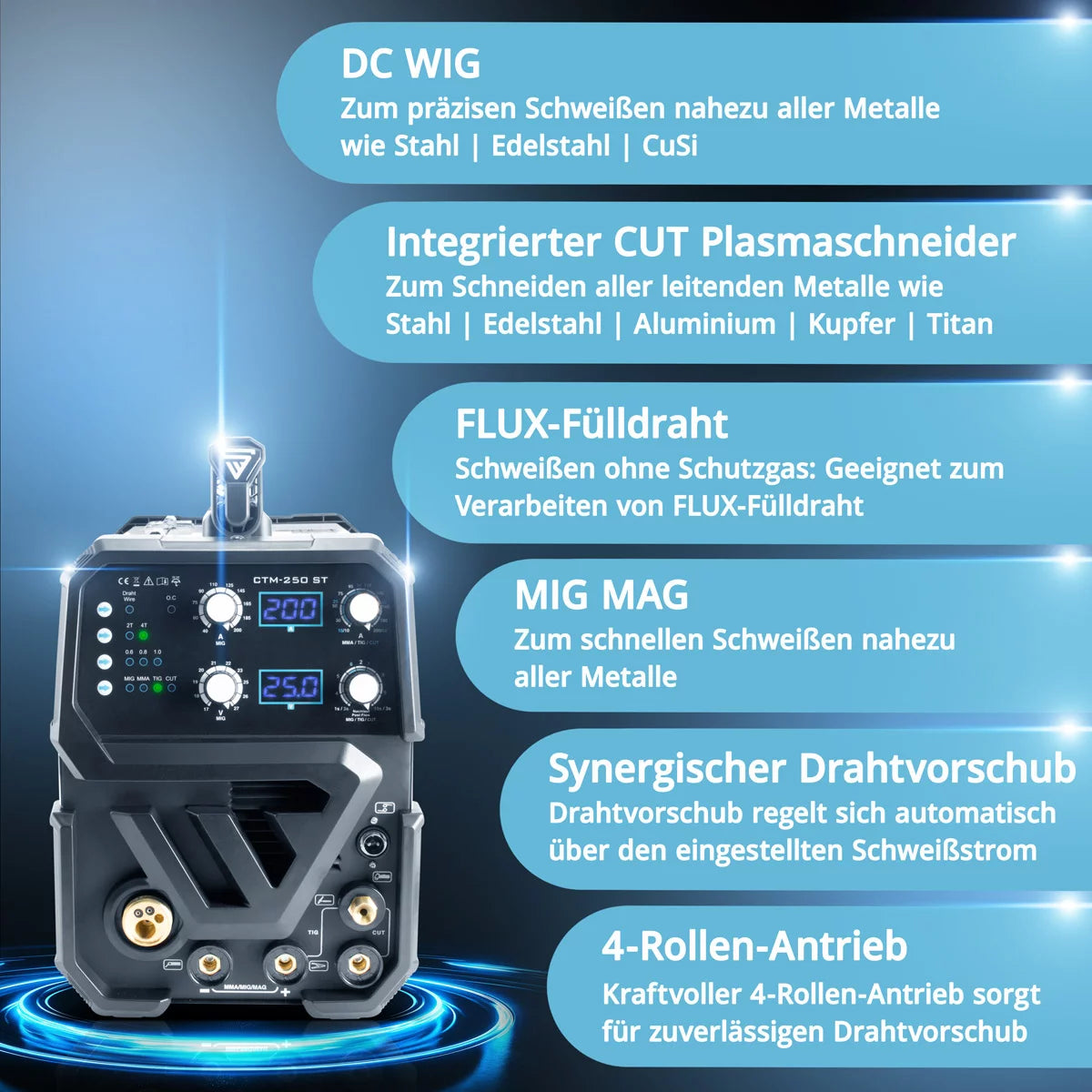 Stahlwerk CTM-2550 ST combi welding device WIG + MIG/MAG + MMA/E-Hand + Cut/Plasma with 200 amps and 50 ampere plasma function Full equipment