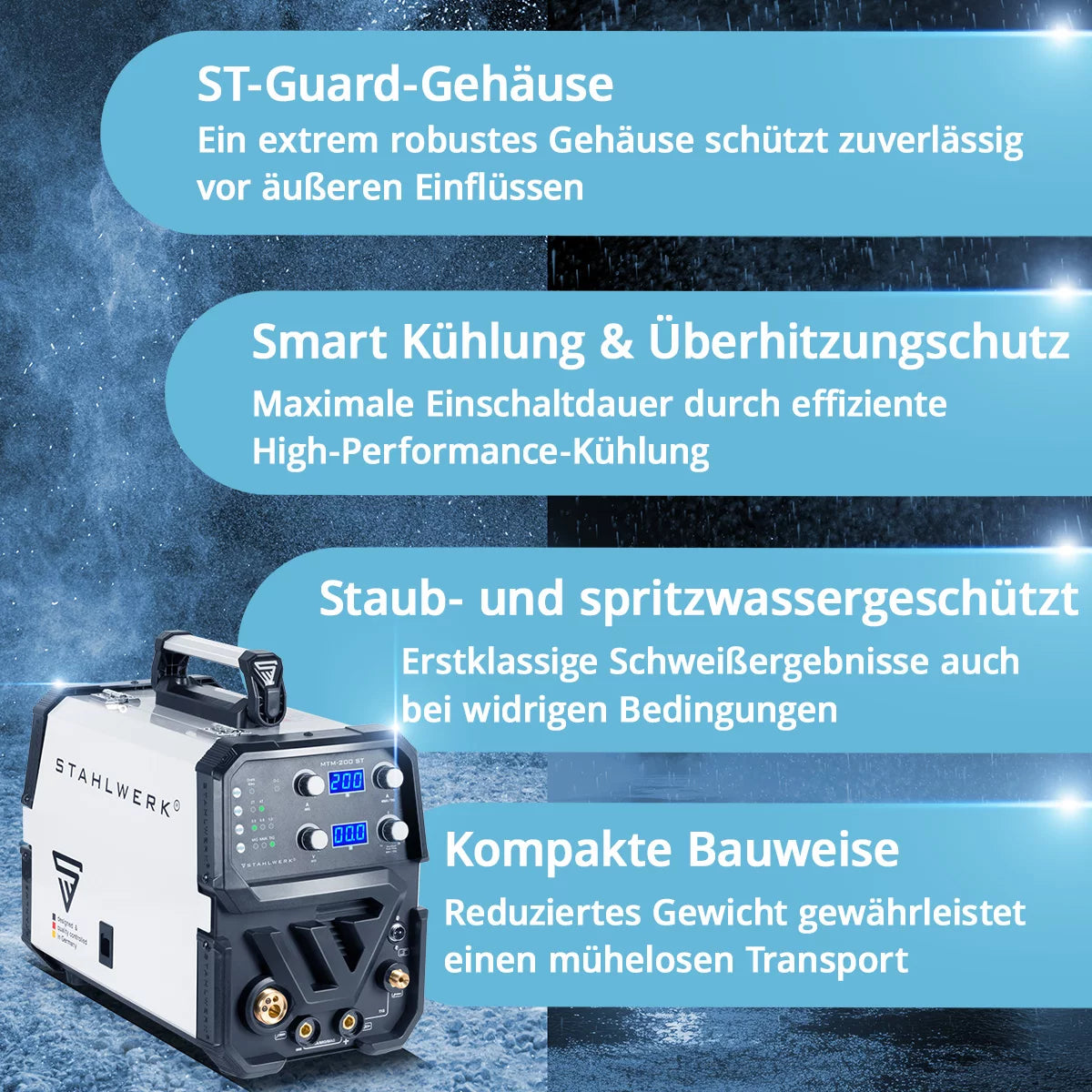 Stahlwerk combi welding device MTM-200 ST 3-in-1 protective gas welding device | Inverter with 200 A and synergic wire feed for WIG | Mig Mag | MMA