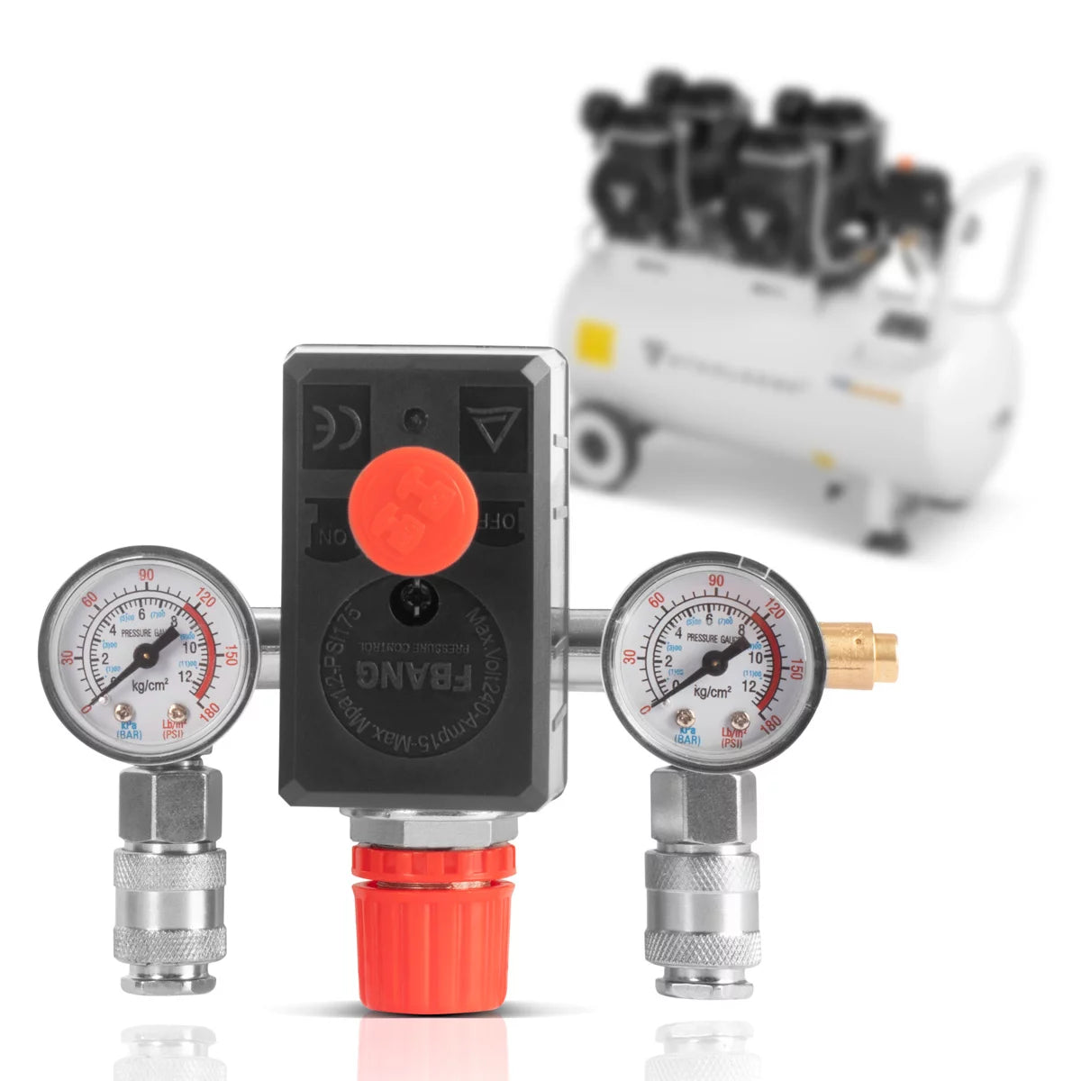 Interrupteur de pression en acier DE-20 ST 0-10 BARTE RÉGULATEUR DE PRESSION DU BAR | Valve d'impôt | Interrupteur de compresseur avec manomètre et deux couplages rapides pour les compresseurs d'air comprimés