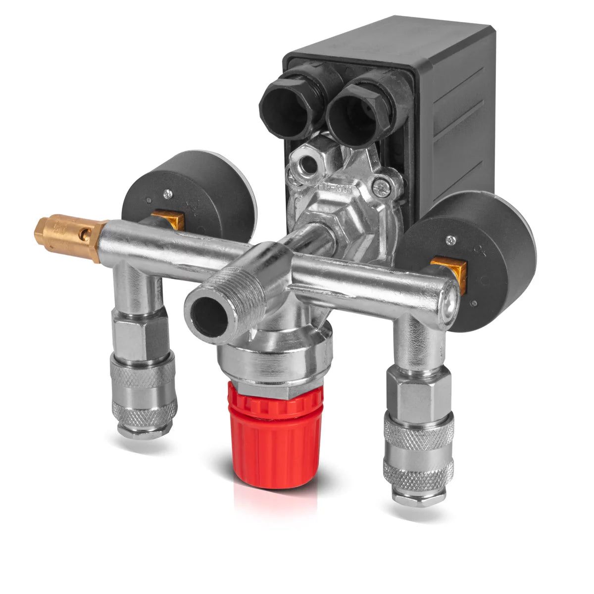 Interrupteur de pression en acier DE-20 ST 0-10 BARTE RÉGULATEUR DE PRESSION DU BAR | Valve d'impôt | Interrupteur de compresseur avec manomètre et deux couplages rapides pour les compresseurs d'air comprimés