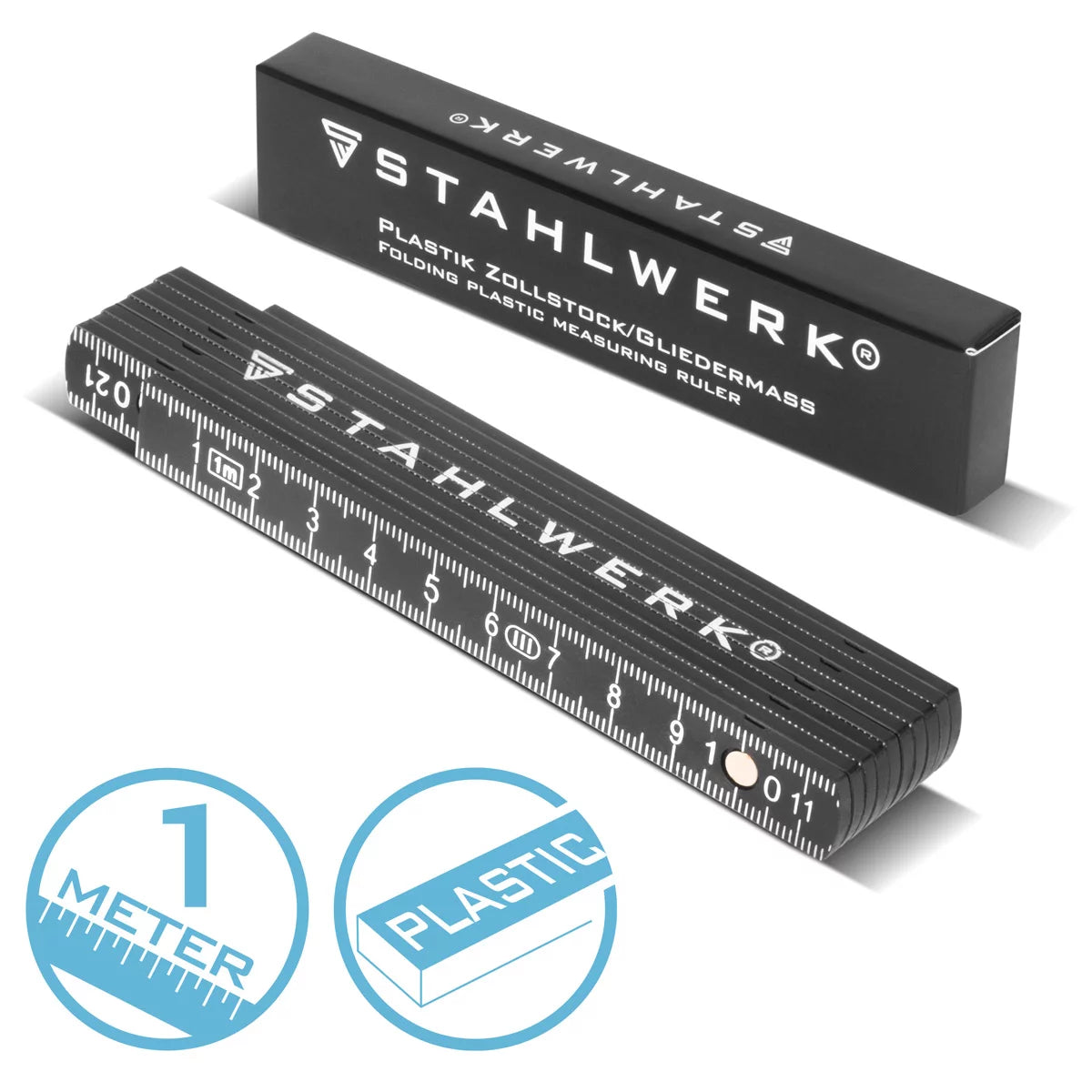 Stahlwerk Zollstock 1 metro di struttura in plastica precisa | Mäntstab | Scala | Tale Tape | Misura del metro con cifre metriche facili da