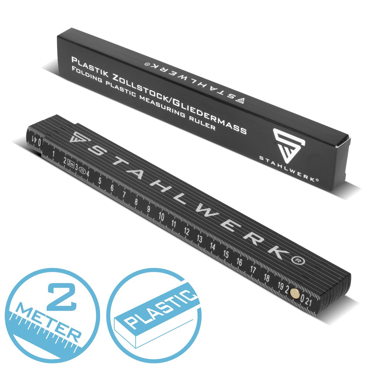 Stahlwerk Zollstock 2 metri di precisa struttura in plastica | Mäntstab | Scala | Tale Tape | Misura del metro con cifre metriche facili da