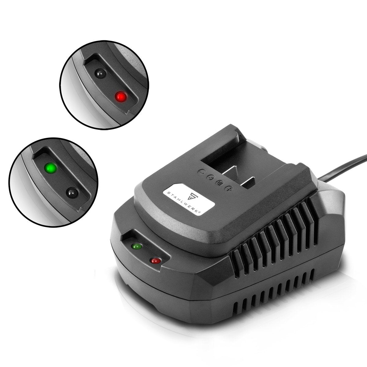 Steelworks charger BC-90 ST battery fast charger | Charger with 3 A charging current and LED display for 18 V | 20 V Li-ion battery screwdriver, battery earmakers, battery angle grinders, battery fawns