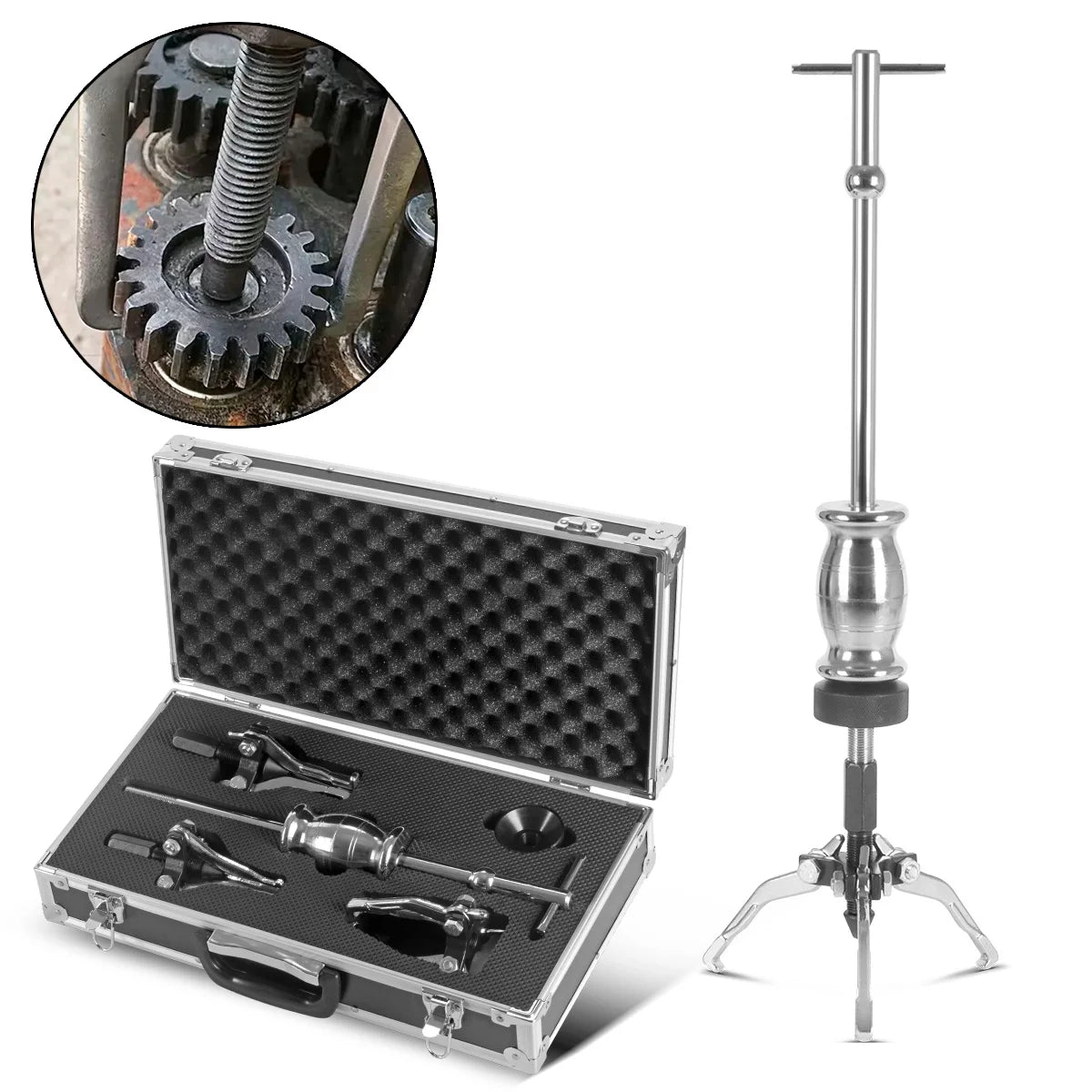 STAHLWERK Lagerabzieher Set mit Gleithammer 5-teiliger Abzieher Satz | Spezial-Werkzeug zur professionellen Demontage von Innen- und Außenlagern, Zahnrädern, Buchsen und Simmerringen