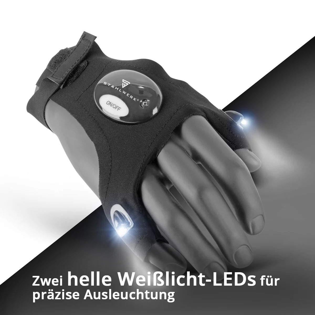 Gants à LED de Steelworks 2 | Lumière légère et mains libres pendant les réparations ou l'assemblage de travaux de travail gants avec lumière | Universal utilisable | Taille de l'unité I idéal pour les mécaniciens et les artisans
