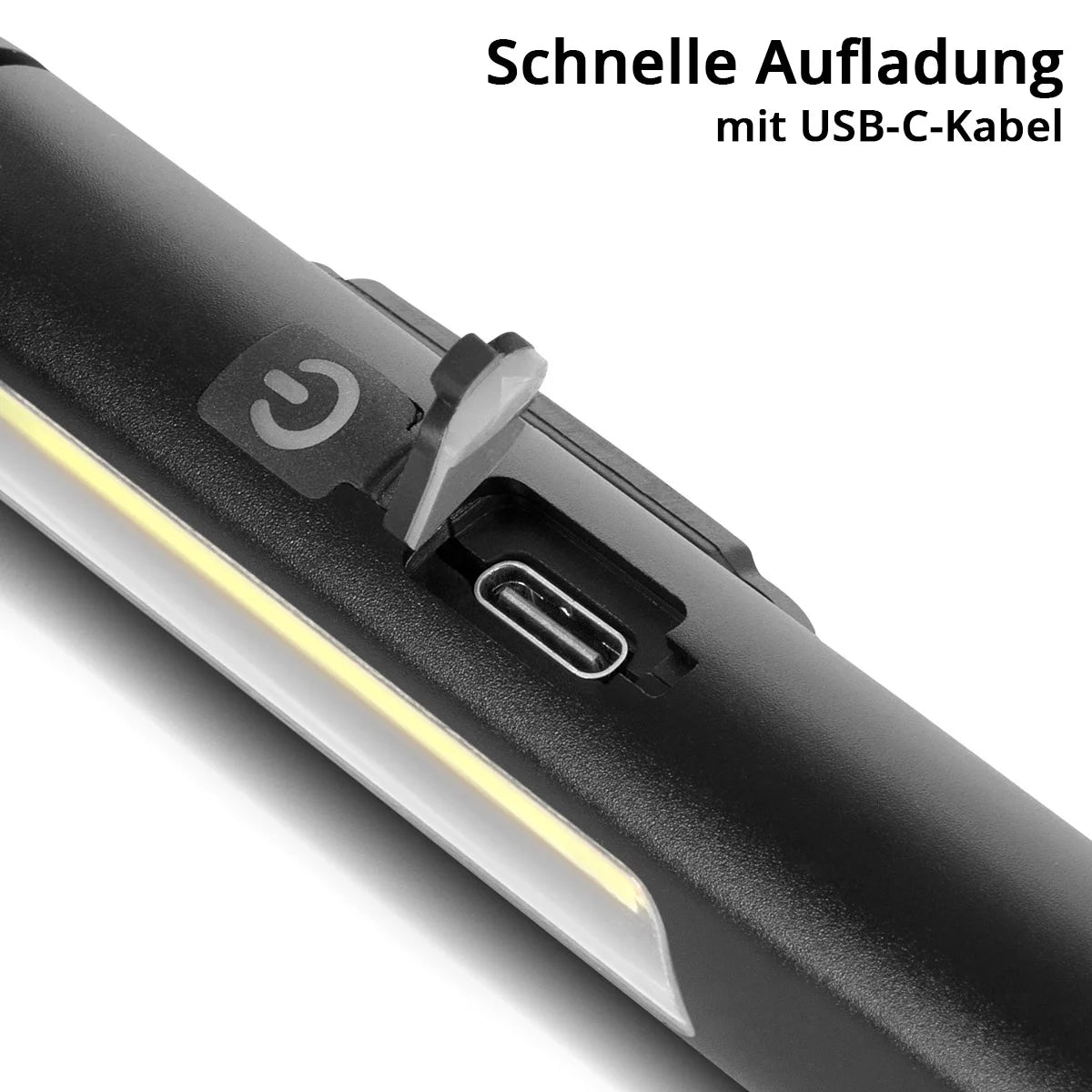 Luce di lavoro a LED in acciaio | Potente lampada stabile con torcia di pannocchia | Lampada di workshop con staffa magnetica | Connessione USB-C | Batteria da 600 mAh | Rapidamente ricaricabile | Lampada a LED universalmente utilizzabile