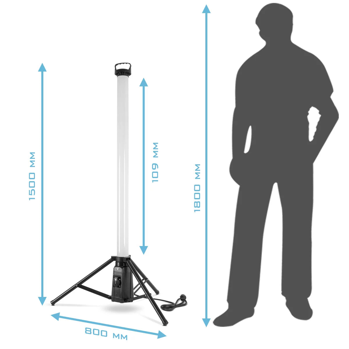STAHLWERK 360° LED-Turm-Baustrahler TBS-100 ST | 100 Watt | 7.500 Lumen | 5.000 K Tageslichtfarbe | IP44 | Zusatzsteckdose 230 V | Robuste LED-Arbeitsleuchte