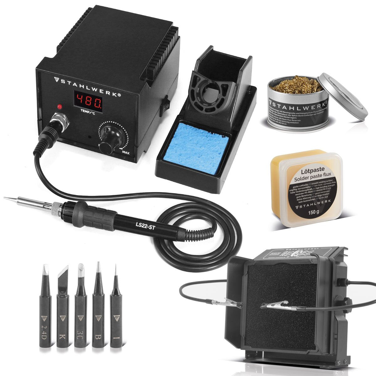 Station de soudage en acier LS22-ST avec 22 watts dans l'ensemble complet | Station de soudage Kombi | Dispositif de soudure | Loselocking, soudage des pointes en fer, soudure des nettoyeurs de fer et pâte de soudure