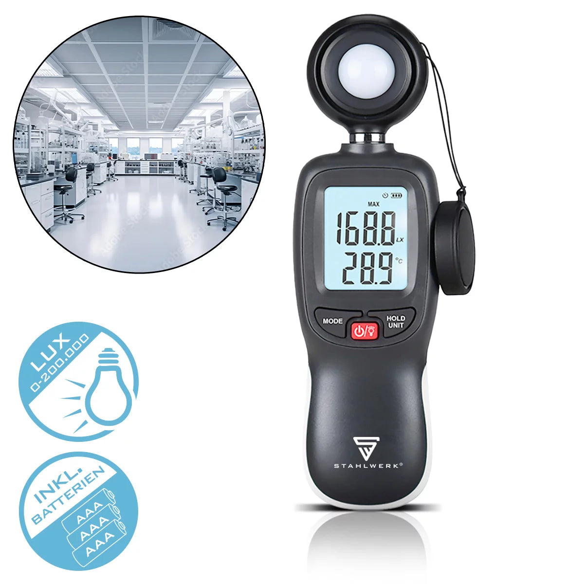 STAHLWERK Digitales Lux-Messgerät | Präzises Luxmeter und Beleuchtungsmessgerät | Professionelle Messung der Lichtintensität | Für Lichtmessungen in der Fotografie, in Räumen oder am Arbeitsplatz
