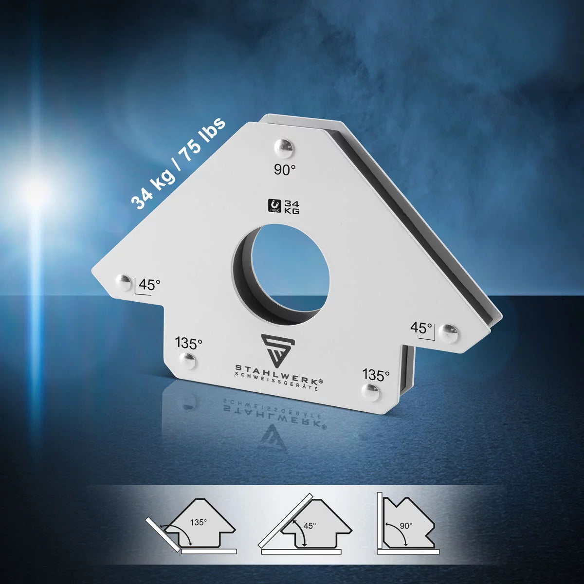 STAHLWERK 2 × Magnet-Schweißwinkel Magnetwinkel Schweißmagnet 45° x 90° x 135°, 34 kg / 75 lbs