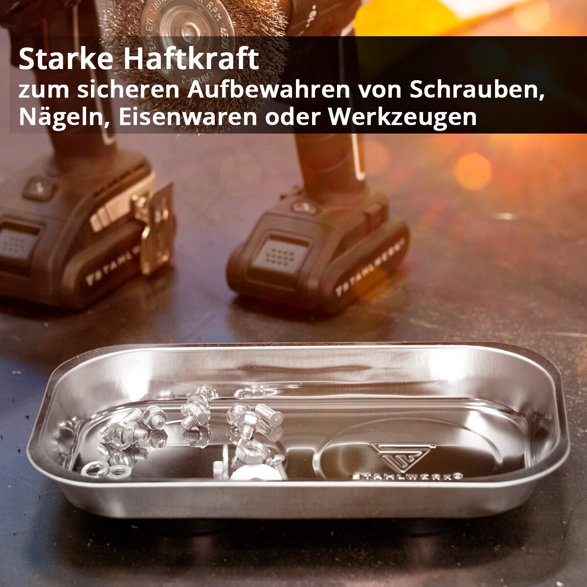 STAHLWERK Magnetschale MS-28 ST 3er Set 237 x 136 x 28 mm Magnetteller | Schraubenschale | Haftschale | Magnetablage | Magnetische Schale aus Edelstahl mit starker Haftkraft für Schrauben, Nägel und Werkzeuge