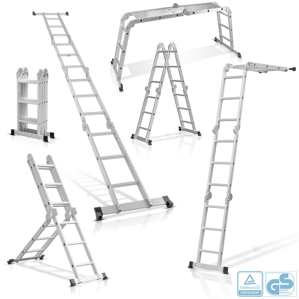 STAHLWERK Mehrzweckleiter ML-356 ST 150 kg Tragkraft, 3 in 1 Leitergerüst / Aluminium Klappleiter / Arbeitsgerüst / Arbeitsplattform / Gerüst mit rutschfesten Sprossen inklusive 7 Jahre Hersteller-Garantie