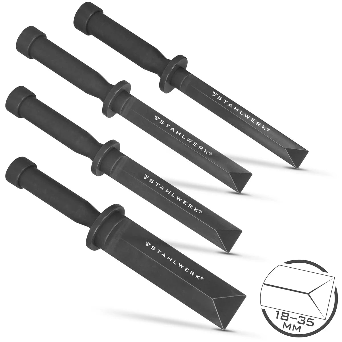 STAHLWERK 4 parçalı plastik keski ve kazıyıcı seti 18-35 mm | Dengeleme ağırlıklarını, yapışkan kalıntılarını, contaları veya dekoratif şeritleri nazikçe çıkarır Araçlar ve el sanatları için ergonomik ve malzeme dostu