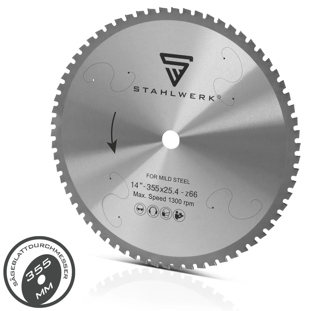 STAHLWERK Kreissägeblatt 355 x 25,4 x 2,2 x 1,8 mm mit 66 Zähnen Metall-Sägeblatt | Trennscheibe | Universal-Sägeblatt für Metallkreissäge | Trennsäge | Kappsäge | Gehrungssäge