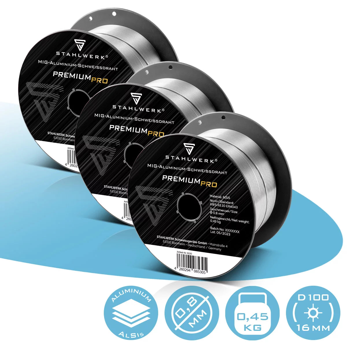 Stahlwerk MIG Mag Mag de soudage en aluminium fil ER4043 SI5 (ALSI-5) Ø 0,8 mm 0,45 kg Rouleau de fil dans l'ensemble 3