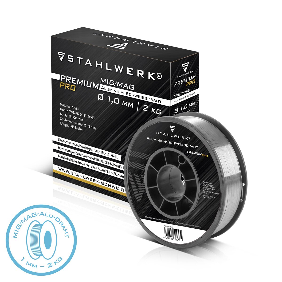 Steelwork Mig Mag Premium Widding en aluminium fil / rouleau de fil ER4043 SI5 1,0 mm S200 / D200 2 kg pour le travail de soudage en aluminium avec du gaz protecteur