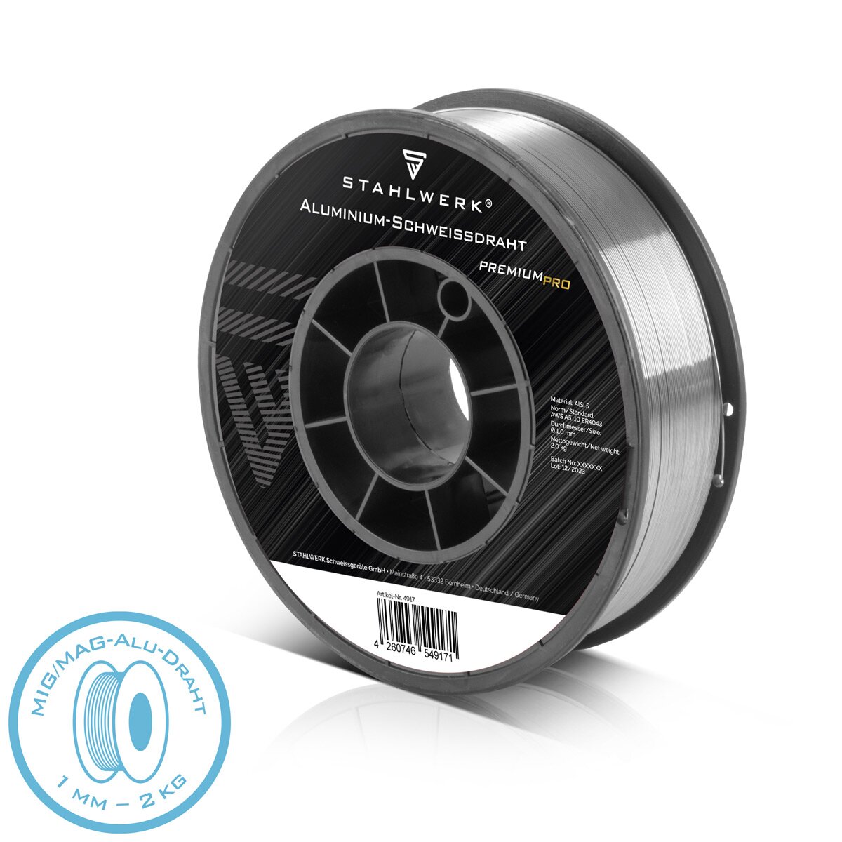 Steelwork Mig Mag Premium Widding en aluminium fil / rouleau de fil ER4043 SI5 1,0 mm S200 / D200 2 kg pour le travail de soudage en aluminium avec du gaz protecteur