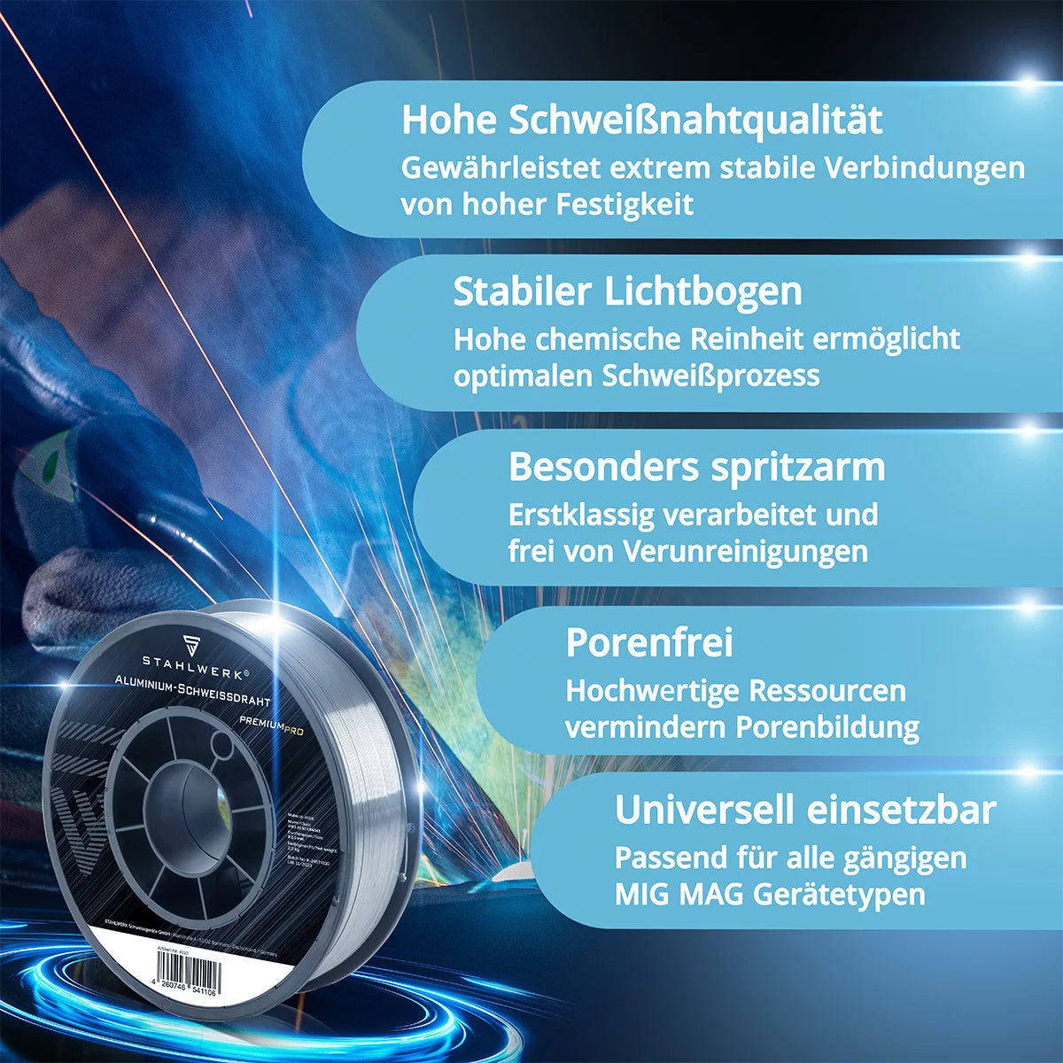 Stahlwerk Mig MAG Premium Kaynak Tel / Tel Rulo ER70S-6 SG2 1.0 MM S270 / D270 Koruyucu Gazlı Kaynak Çalışmaları İçin 15 Kg