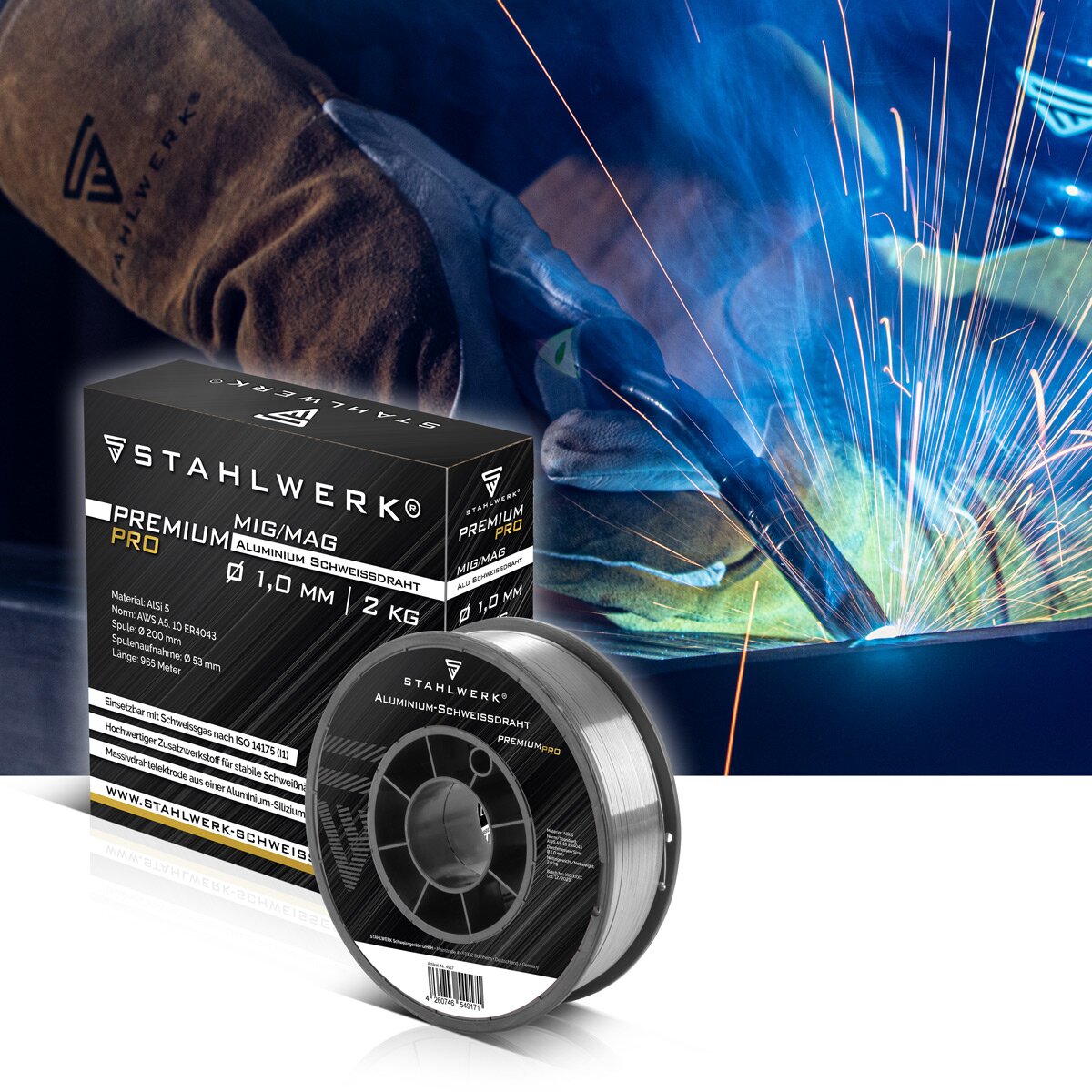 STAHLWERK MIG MAG Premium Aluminium Schweißdraht / Drahtrolle ER4043 Si5 1,0 mm S200/D200 2 kg für Aluminium-Schweißarbeiten mit Schutzgas