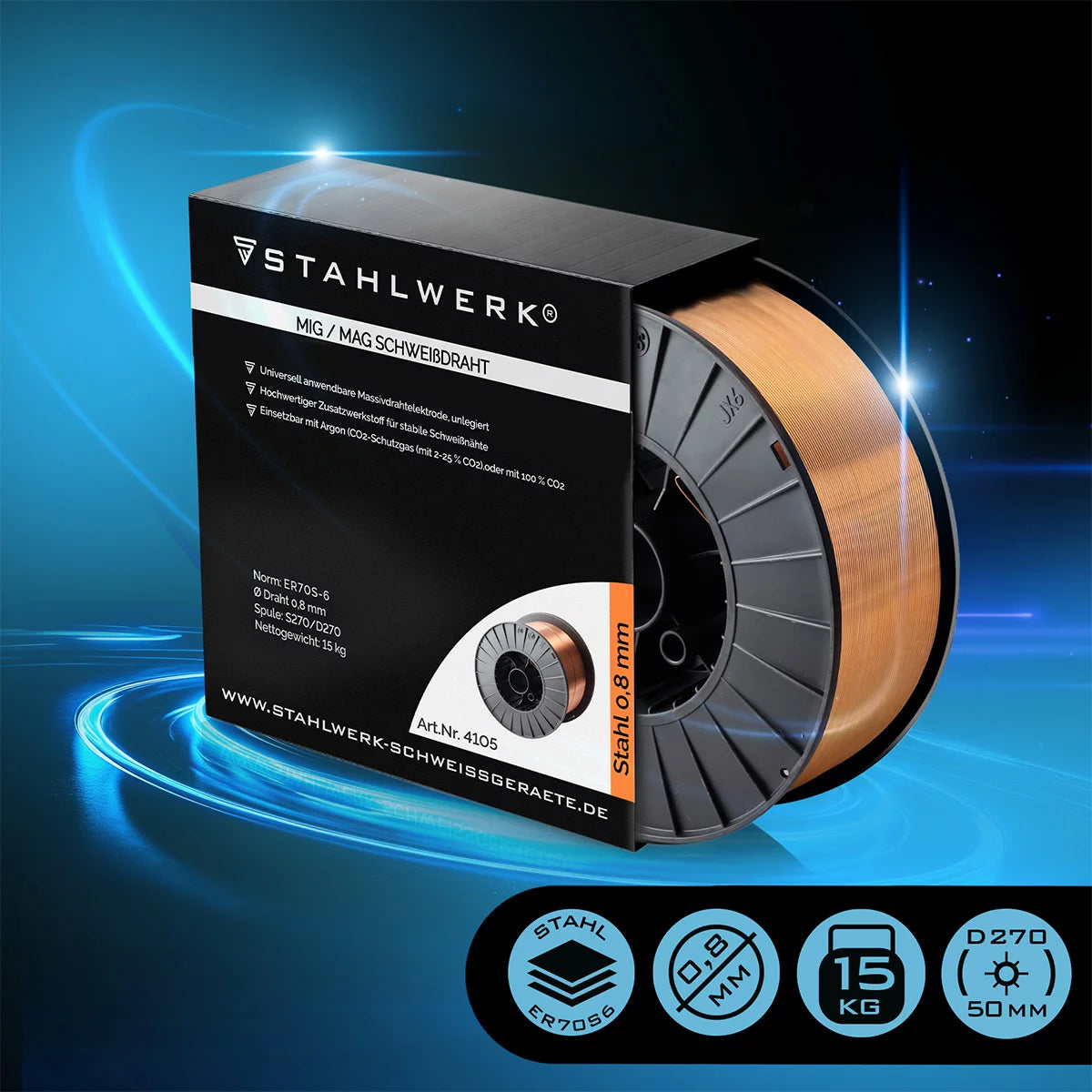 Çelik İşçiliği MAG Premium Kaynak Tel / Tel Rulo ER70S-6 SG2 0.8 MM S270 / D270 Koruyucu Gazlı Kaynak İşi için 15 Kg