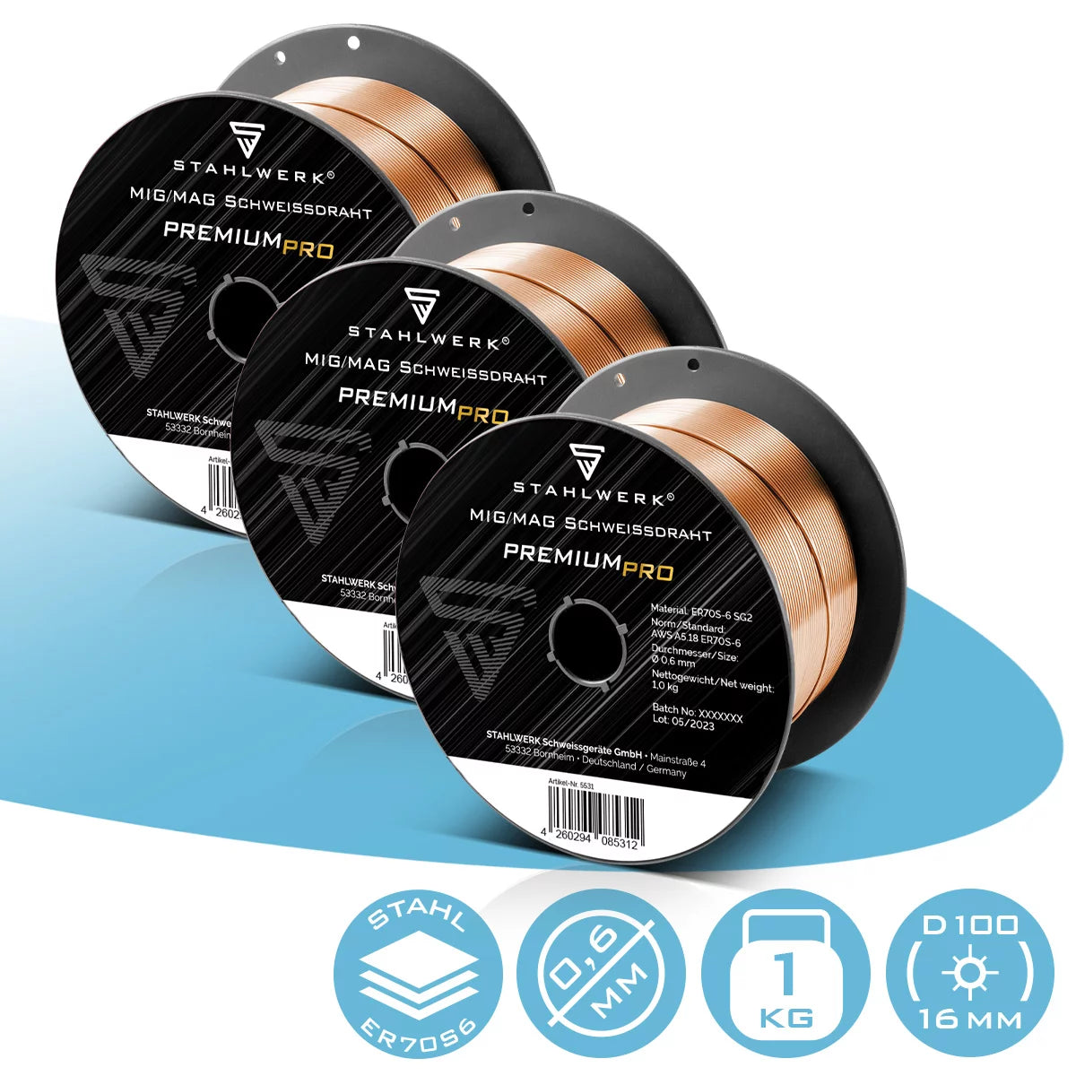 STAHLWERK MIG MAG Welding Filo ER70S-6 SG2 Ø 0,6 mm S100/D100 rotolo di filo 1 kg nel set 3