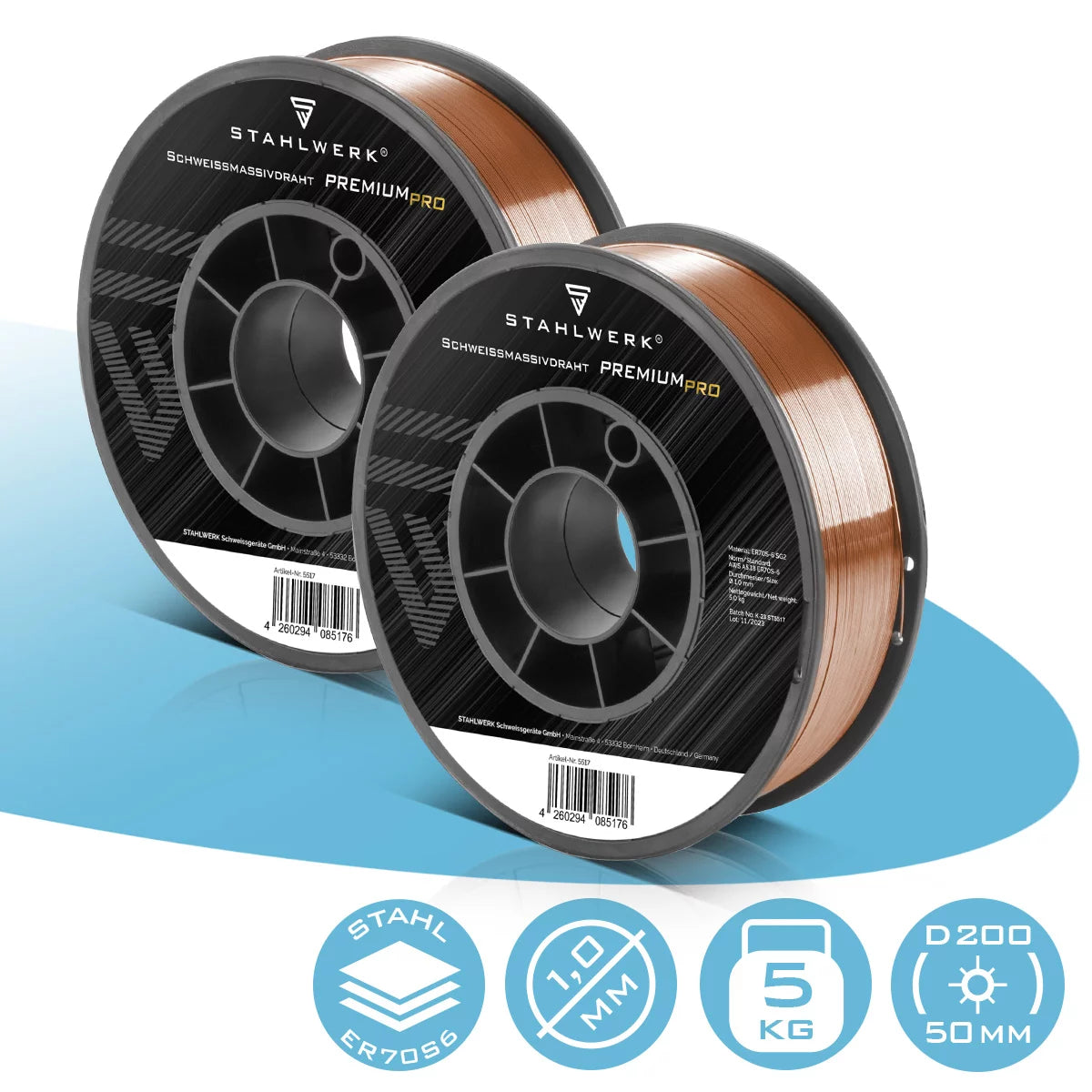 Çelik Fabrikası 2 X MIG MAG Premium Ter Teli ER70S-6 SG2 Ø 1.0 MM S200/D200 Tel Rulo 5 kg