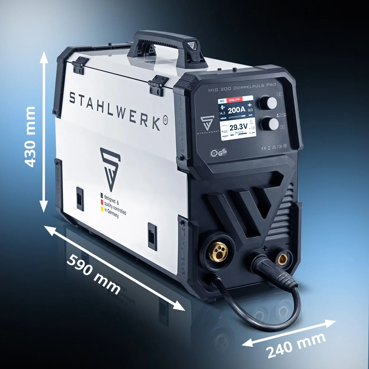 Stahlwerk MIG MAG 200 Double pulse per full equipment Full-syngical welding machine with AK25 welding burner and AK25 wear parts set