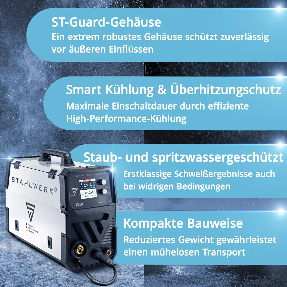 Stahlwerk MIG MAG 200 double pulse per fully synergic welding machine with 200 ampers and AK25/MB25 welding torch