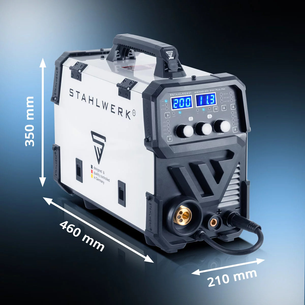 Steel mill Mig Mag 200 Spot Puls Pro Full equipment, fully syngical IGBT Inverter, 5 in 1 combination device with spot function and 200 amps, aluminum | Fill wire | Mig Mag | ARC MMA | Lift Tig | pulse