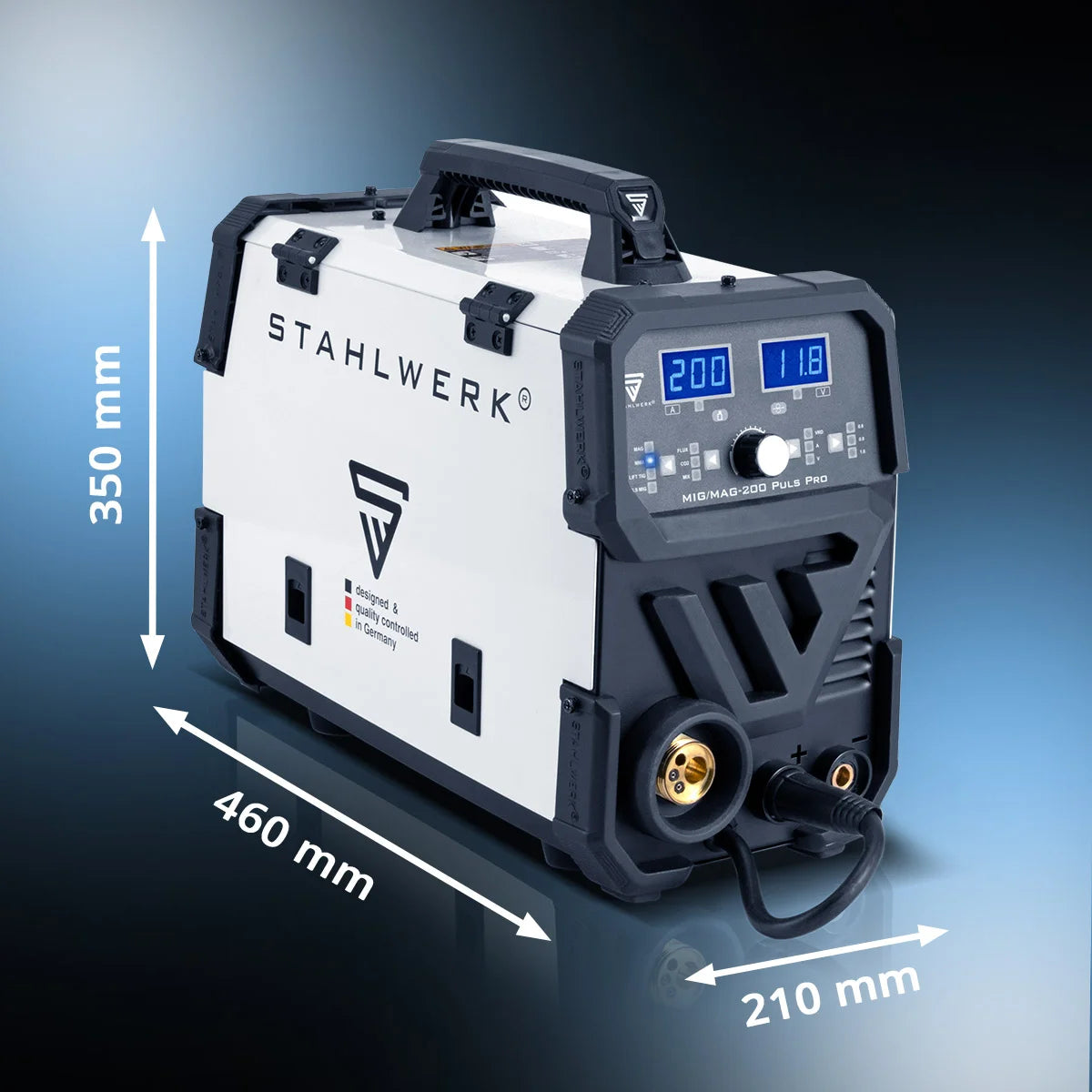 STAHLWERK MIG MAG 200 Puls Pro inert gas welding machine Fully synergic 5 in 1 combination device with real 200 A and 4 rollers drive, cored wire, MIG MAG, ARC MMA, Lift TIG, MIG Pulse for aluminum welding