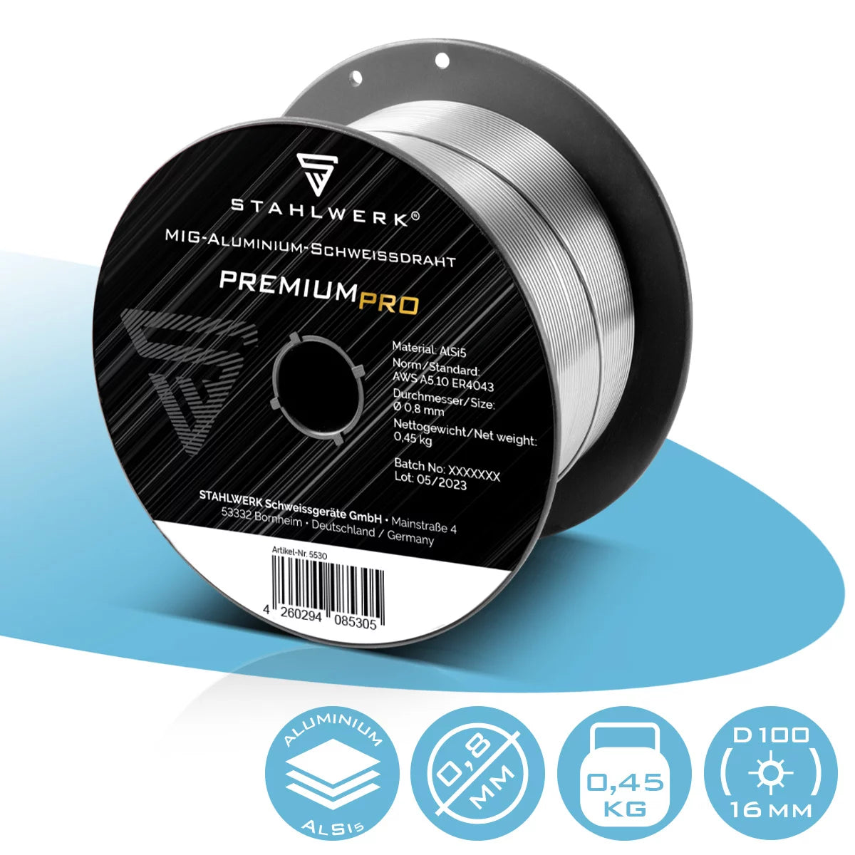 STAHLWERK MIG MAG Aluminium Schweißdraht ER4043 Si5 (ALSI-5) Ø 0,8 mm 0,45 kg Drahtrolle