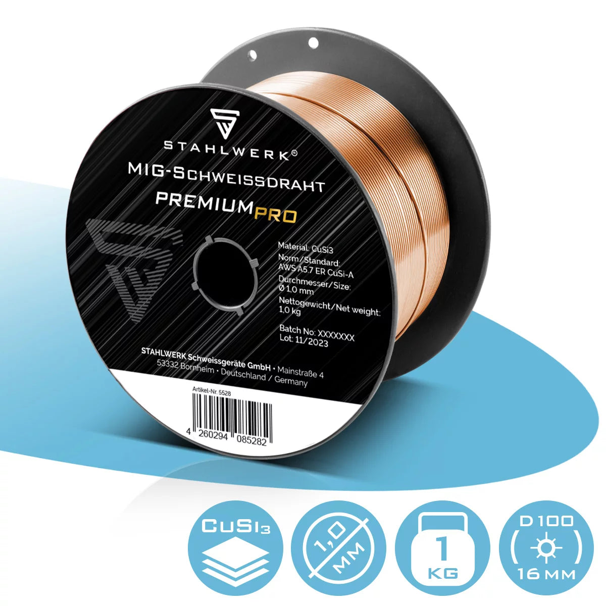 STAHLWERK MIG MAG CuSi3 Schweißdraht 1,0 mm auf 1 kg Drahtrolle