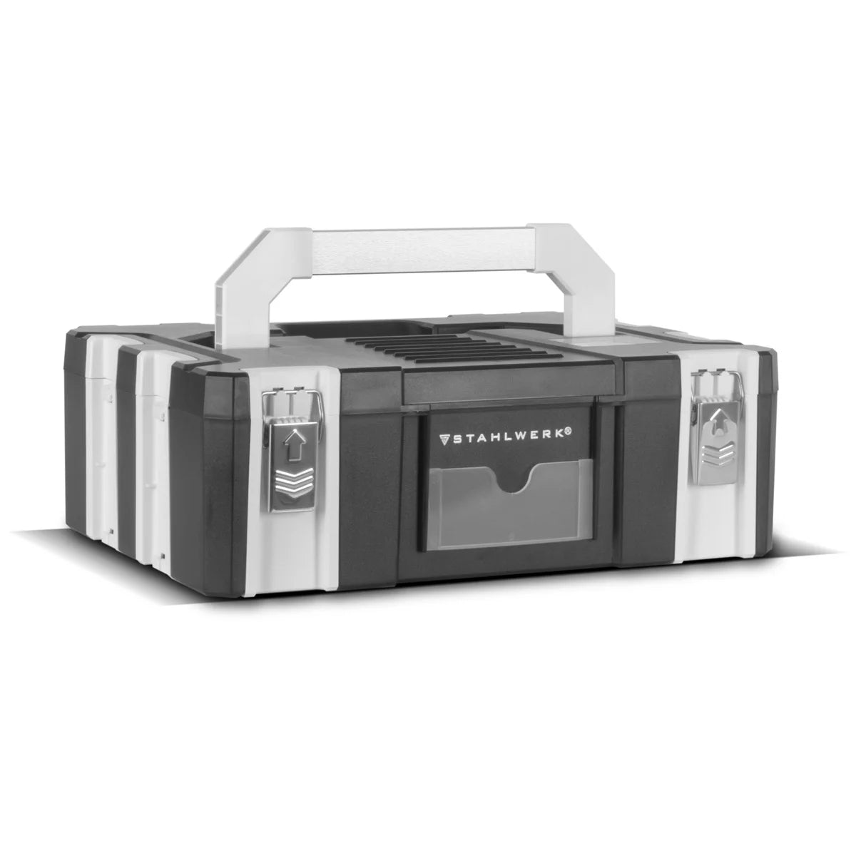 STAHLWERK Toolbox Set | 3 stackable tool boxes | Mobile tool organizer with drawer and rolling board | Flexible module system with robust assortment boxes | Tool trolley