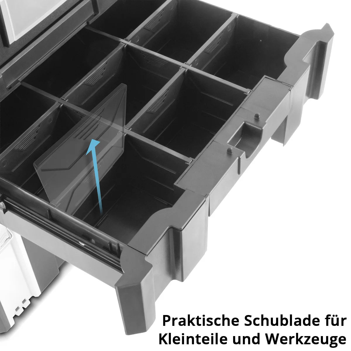 STAHLWERK Toolbox Set | 3 stackable tool boxes | Mobile tool organizer with drawer and rolling board | Flexible module system with robust assortment boxes | Tool trolley