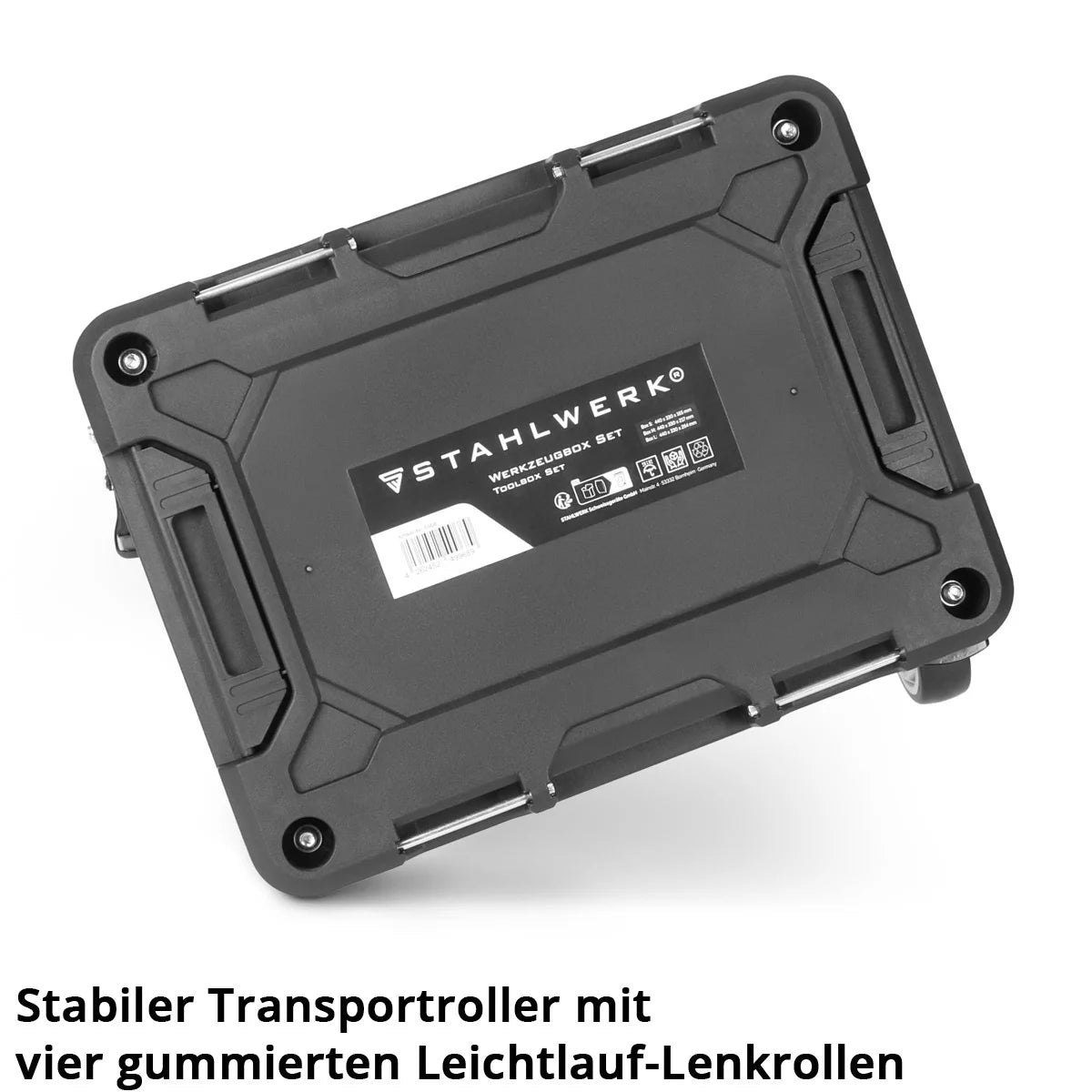 STAHLWERK Toolbox Set | 3 stackable tool boxes | Mobile tool trolley with roller board | Flexible module system with assortment boxes | Mobile tool boxes with small parts organizers