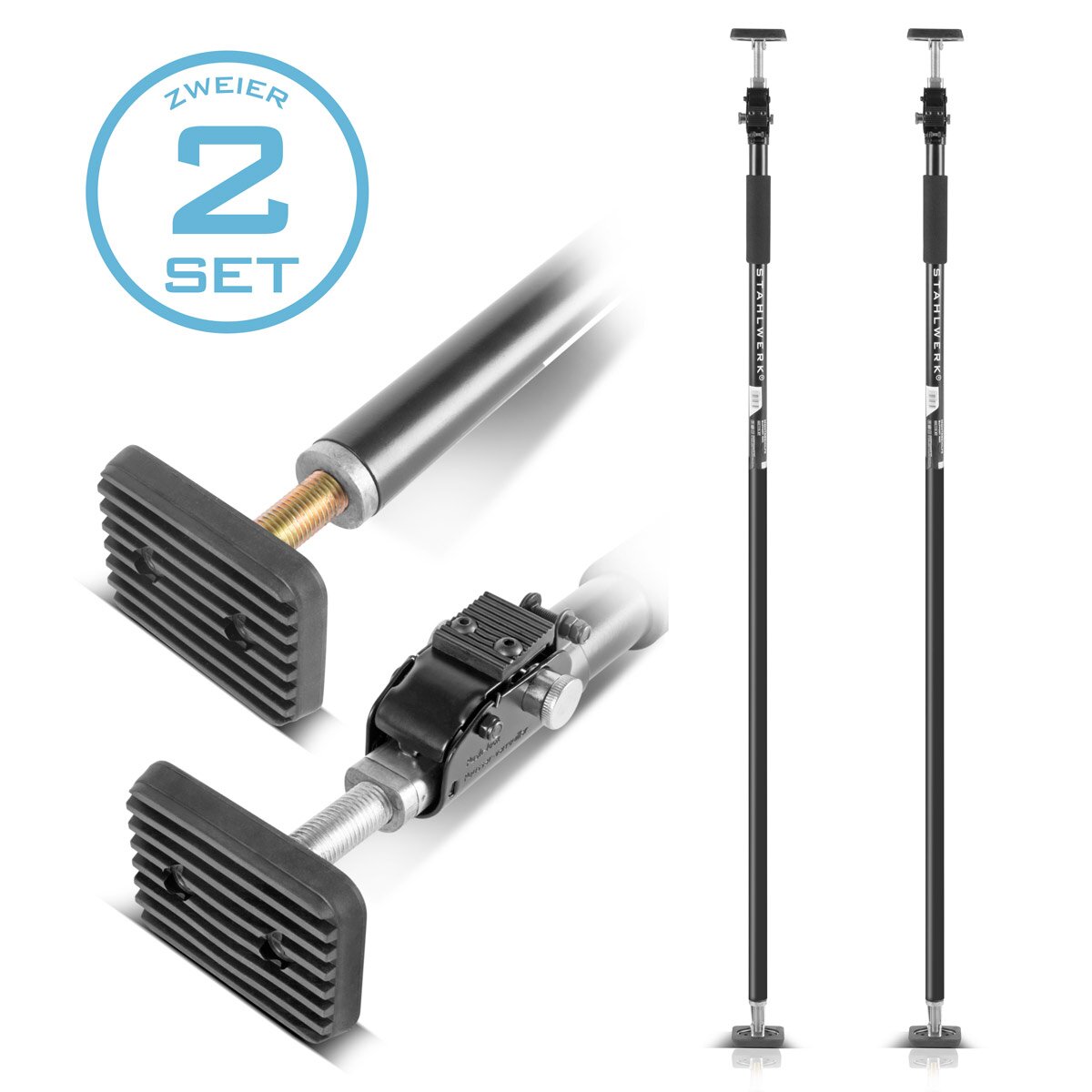 STAHLWERK Montagestütze | Baustütze MH-290 ST 2er Set 160-290 cm, 40 kg Tragkraft, robuste Deckenstütze | Teleskopstütze | Spannstütze