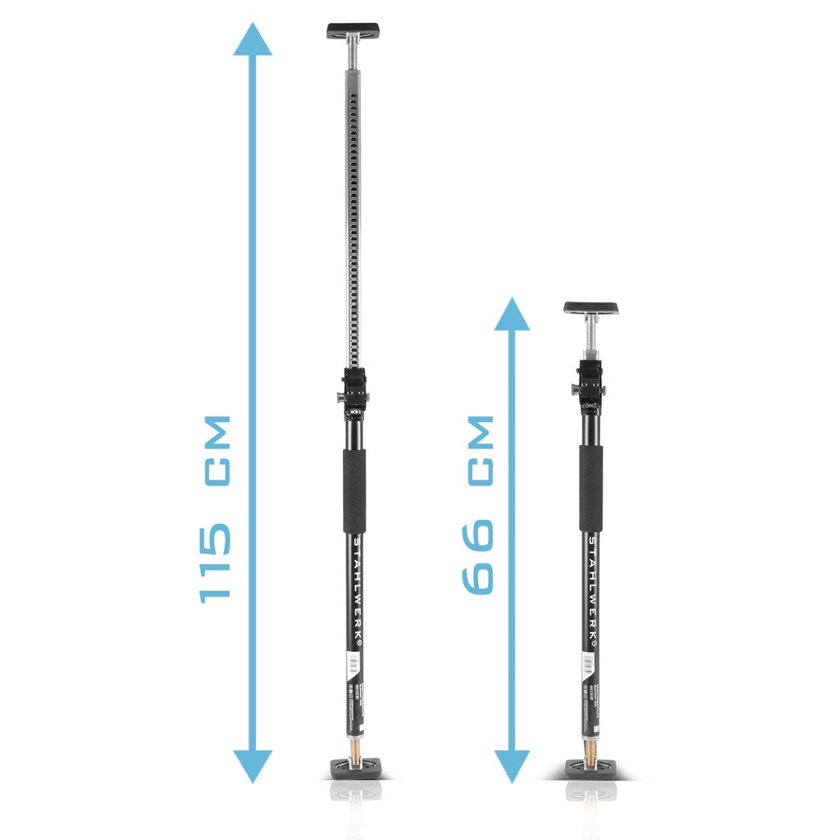 STAHLWERK Montagestütze | Baustütze MH-115 ST 2er Set 66-115 cm, 40 kg Tragkraft, robuster Türspanner | Teleskopstütze | Spannstütze