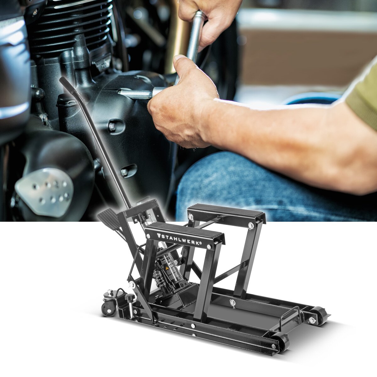 Acquérir de moto de relève de moto MLT-680 ST avec une capacité de charge de 680 kg et une zone de levage de moto de 115-375 mm | Lifte de moto | L'assemblage de motos est de réparation et d'entretien des motos