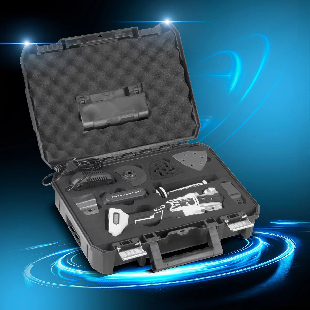 STAHLWERK salınımlı pille çalışan çok fonksiyonlu alet OMTB-20 ST, 900 watt, 10.500-20.000 rpm ve 20 V pil sistemi, delta zımpara / salınımlı alet / fırçasız teknolojiye sahip çoklu kesici