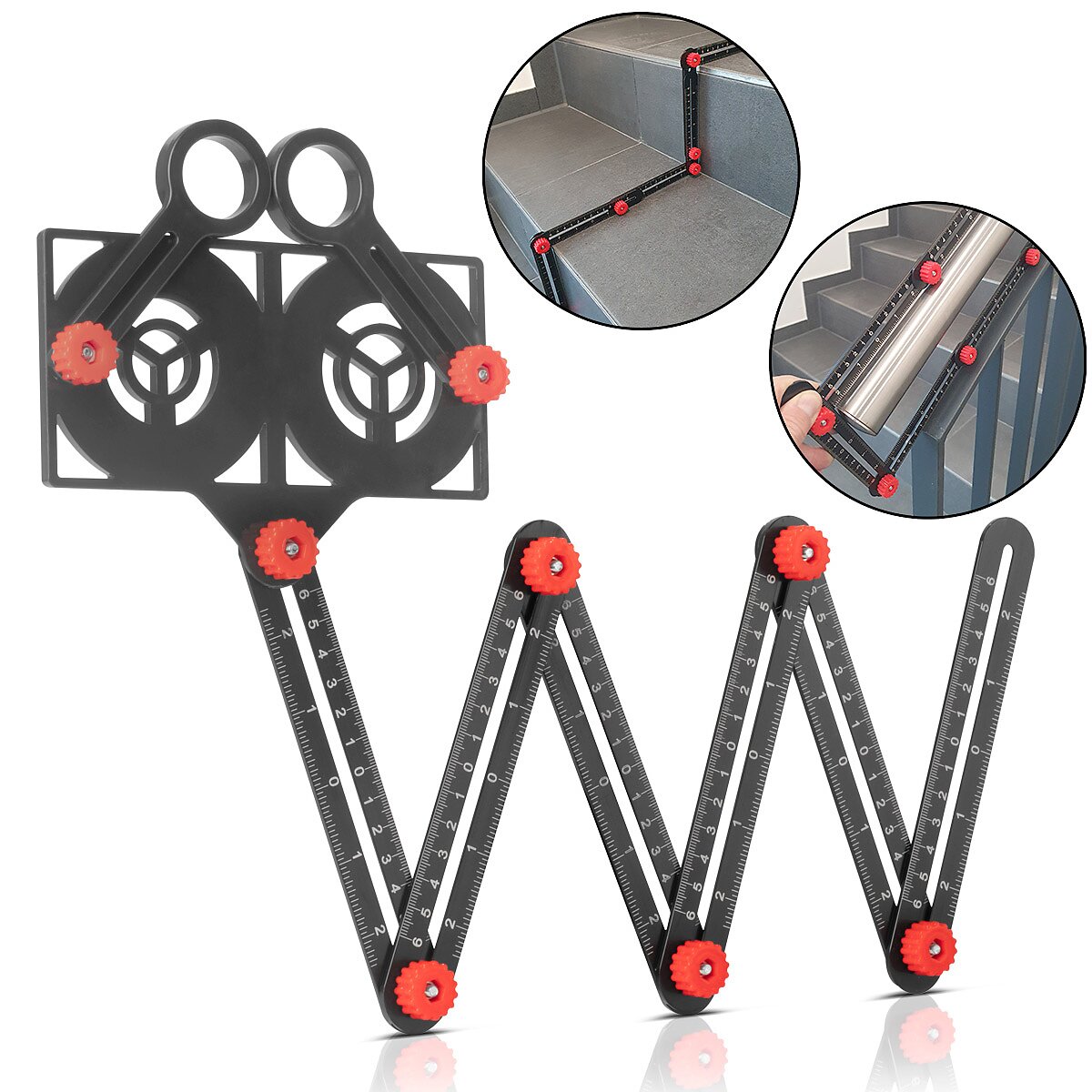 STAHLWERK 6-in-1 Multiwinkel-Messlineal zum präzisen Erstellen von Schablonen, hochwertiger Angleizer | Winkelschablone | Konturenlehre | Template Tool | Messwerkzeug aus Aluminium