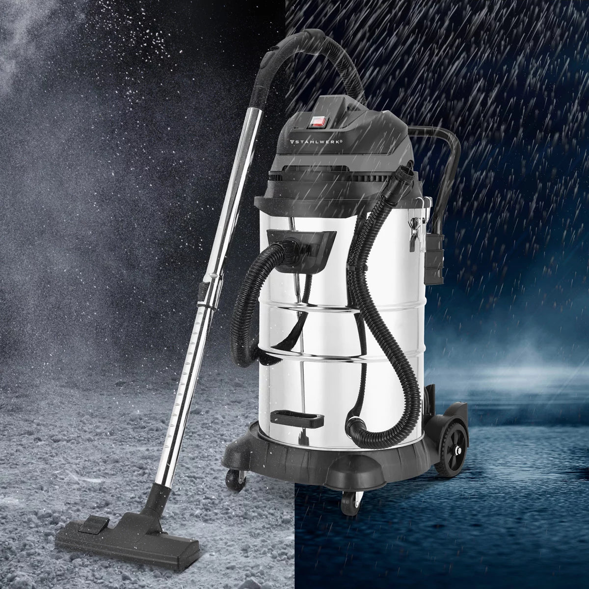 STAHLWERK wet and dry vacuum cleaner VCL-1400 ST | 1400 W industrial vacuum cleaner with 60 L metal container | Blowing and dust shaking function, safety shutdown | Powerful workshop vacuum with accessories