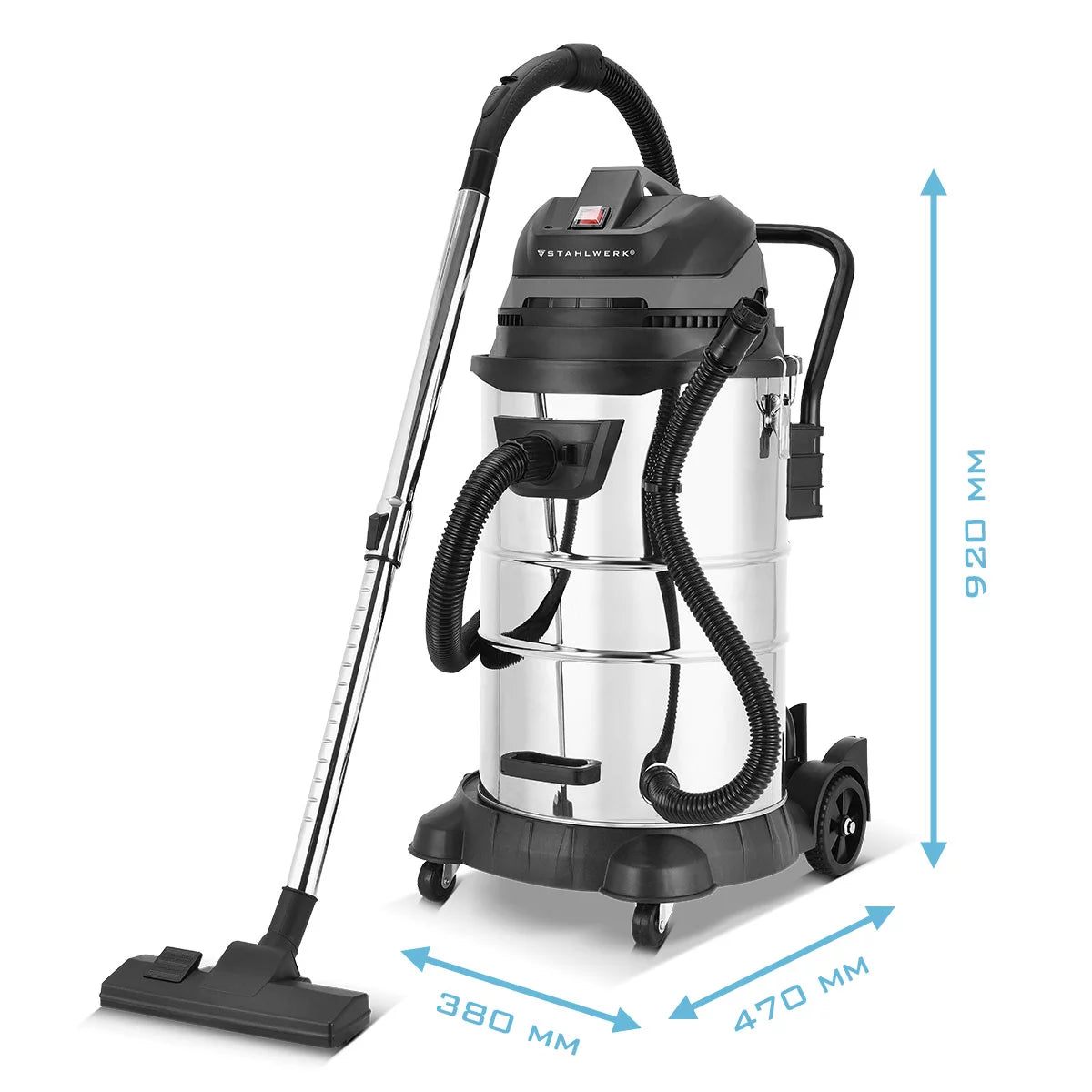 STAHLWERK wet and dry vacuum cleaner VCL-1400 ST | 1400 W industrial vacuum cleaner with 60 L metal container | Blowing and dust shaking function, safety shutdown | Powerful workshop vacuum with accessories