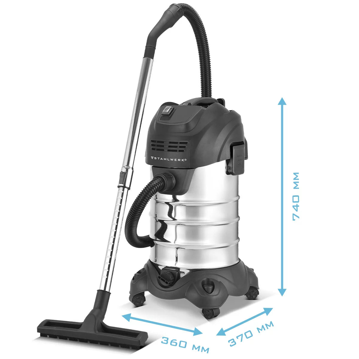 STAHLWERK wet and dry vacuum cleaner VCL-1600 ST | 1600 W industrial vacuum cleaner with 35 l stainless steel container | Blowing function and safety shutdown | Extensive accessory package | Robust workshop vacuum cleaner