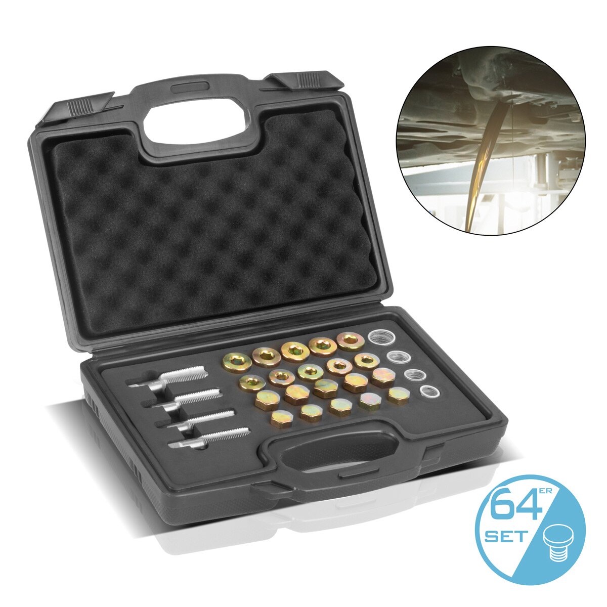 Stahlwerk Yağ Drenaj Vidalı Onarım Seti 64 Parça Yağ Dinleme İpliği için Set | Konu Tespiti | Dokunma Matkap | Petrol Değişimi Aracı | Farklı Onarım Seti | Yağ Küvetleri Onarım Seti