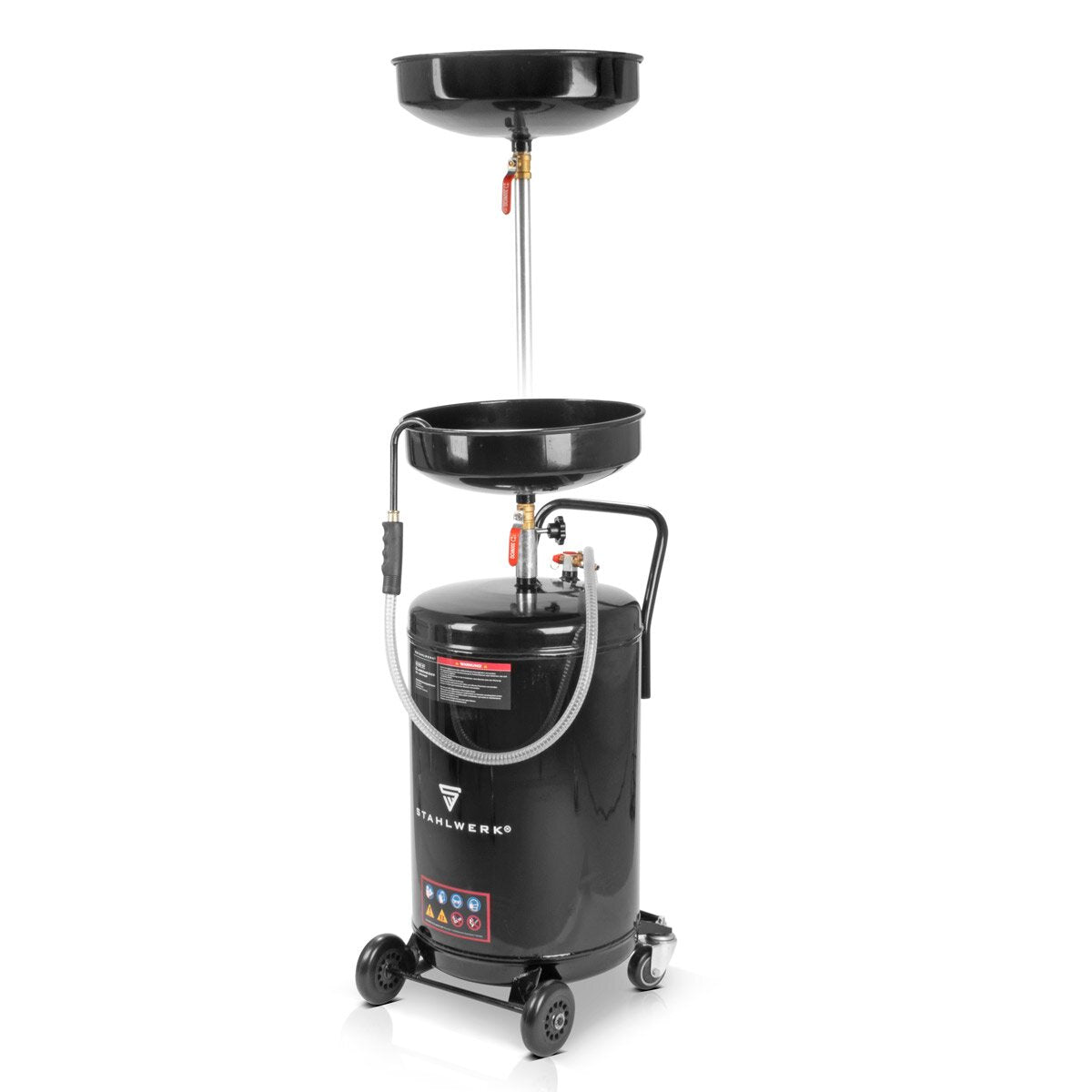 STAHLWERK Ölabscheider OD-80 ST mit 80 l Fassungsvermögen, Öl Auffangbehälter / Ölauffangwagen / Ölwanne / Ölablassgerät mit höhenverstellbarem Trichter zum Auffangen von Altöl beim Kfz Ölwechsel