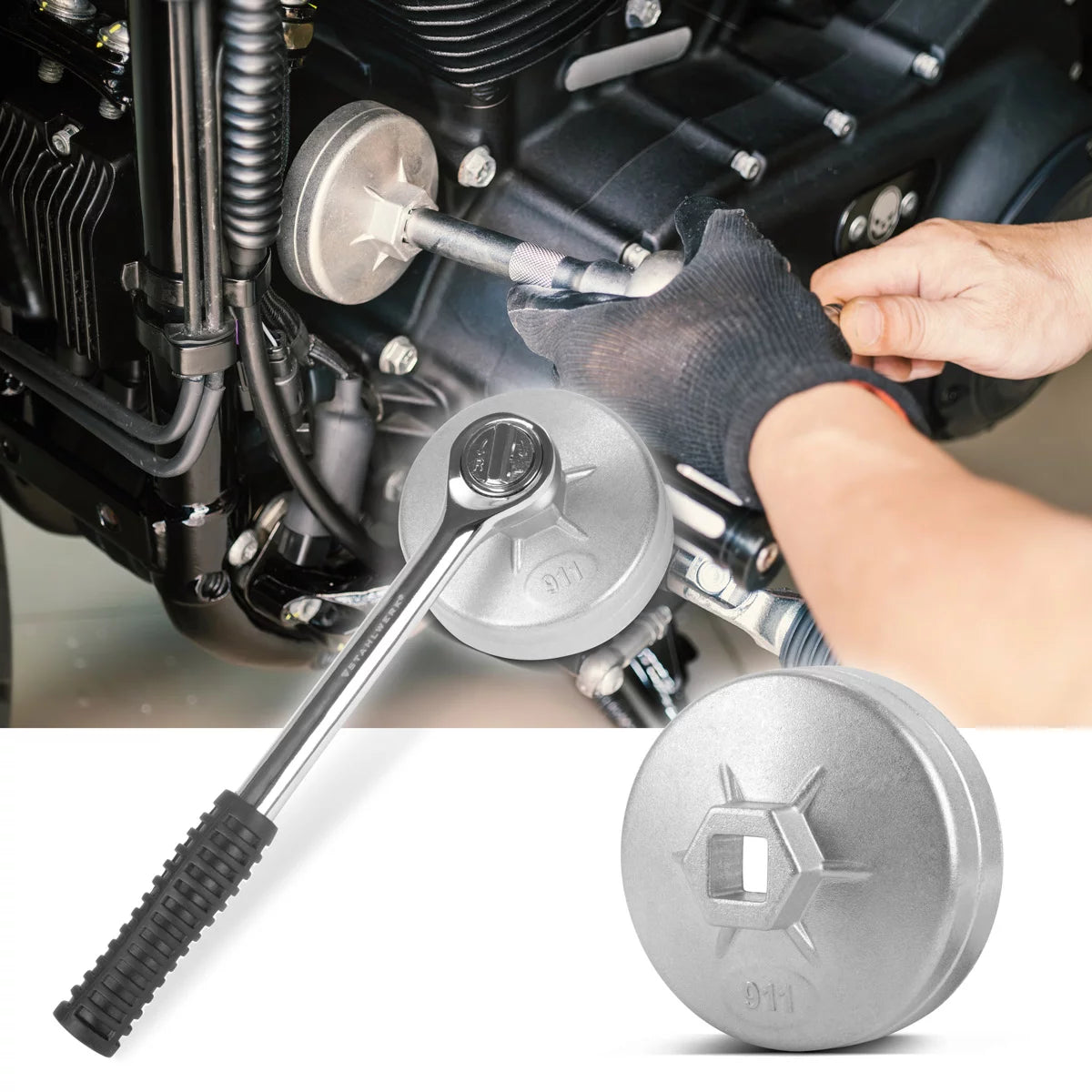 STAHLWERK Ölfilterschlüssel Set 23-teilig Ölwechselwerkzeug-Satz mit Ölfilterkappen-Satz aus Aluminium, Umschaltknarre und Ringschlüssel | Ölkappenschlüssel | Kfz-Spezialwerkzeug für Ölwechsel