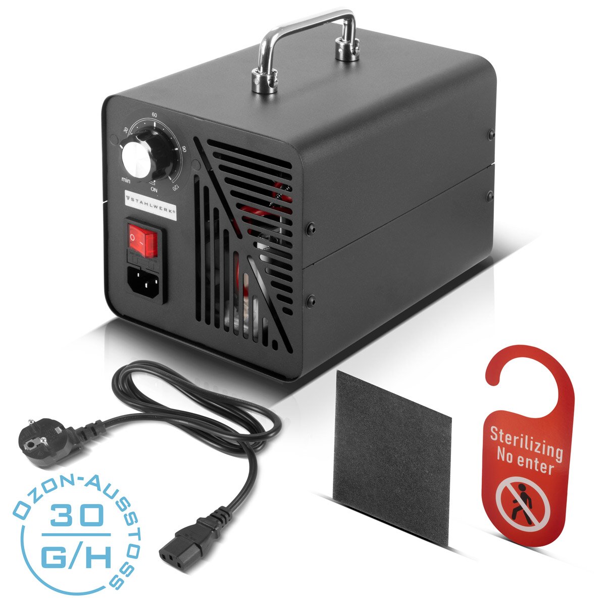 Stahlwerk Ozon Jeneratörü OG-40 ST 40 g/s ile, 200 m2'ye kadar, sürekli çalışma ve zamanlayıcı fonksiyonu, ozonizer | Ozon Cihazı | Araba, ev ve bina yenilemesindeki kokuları nötralize etmek için ozon hava temizleyici